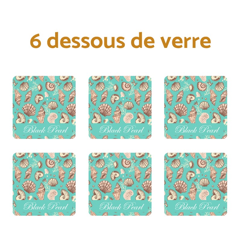 6 dessous de verre coquillage avec option nom de bateau